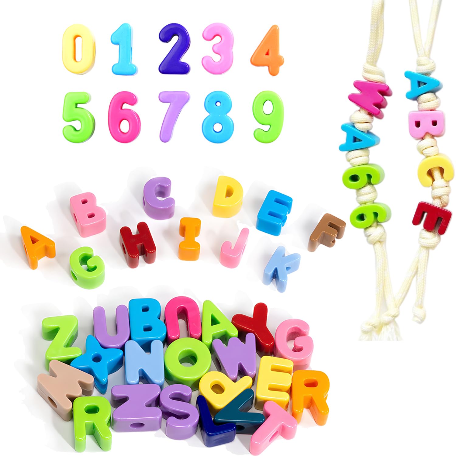 Photo 1 of 36Pcs 20mm Large Plastic Letter & Number Beads, Big Acrylic Slide Alphabet Blocks for Preschool Educational Learning DIY Arts and Crafts Projects