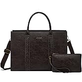 LOVEVOOK Laptop Tote Bag for Women, Vintage Leather Work Bags 15.6 inch Laptop Bag, Waterproof Computer Bag Business Office Briefcase, Coffee