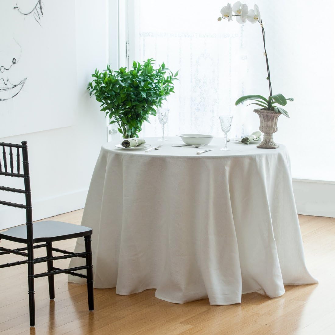 Huddleson Ivory Italian Linen Tablecloth, 120 Round Circular Luxury Made in US