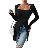 HBQ Womens Pullover Sweaters Tunic Tops to Wear With Leggings Square Neck Ribbed Knit Long Sleeve Shirts
