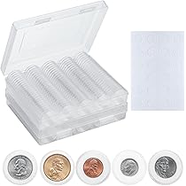 Lot De 84 Capsules Pour Pièces De Monnaie 46 Mm + Joints Mousse + Boîte De Rangement Transparente