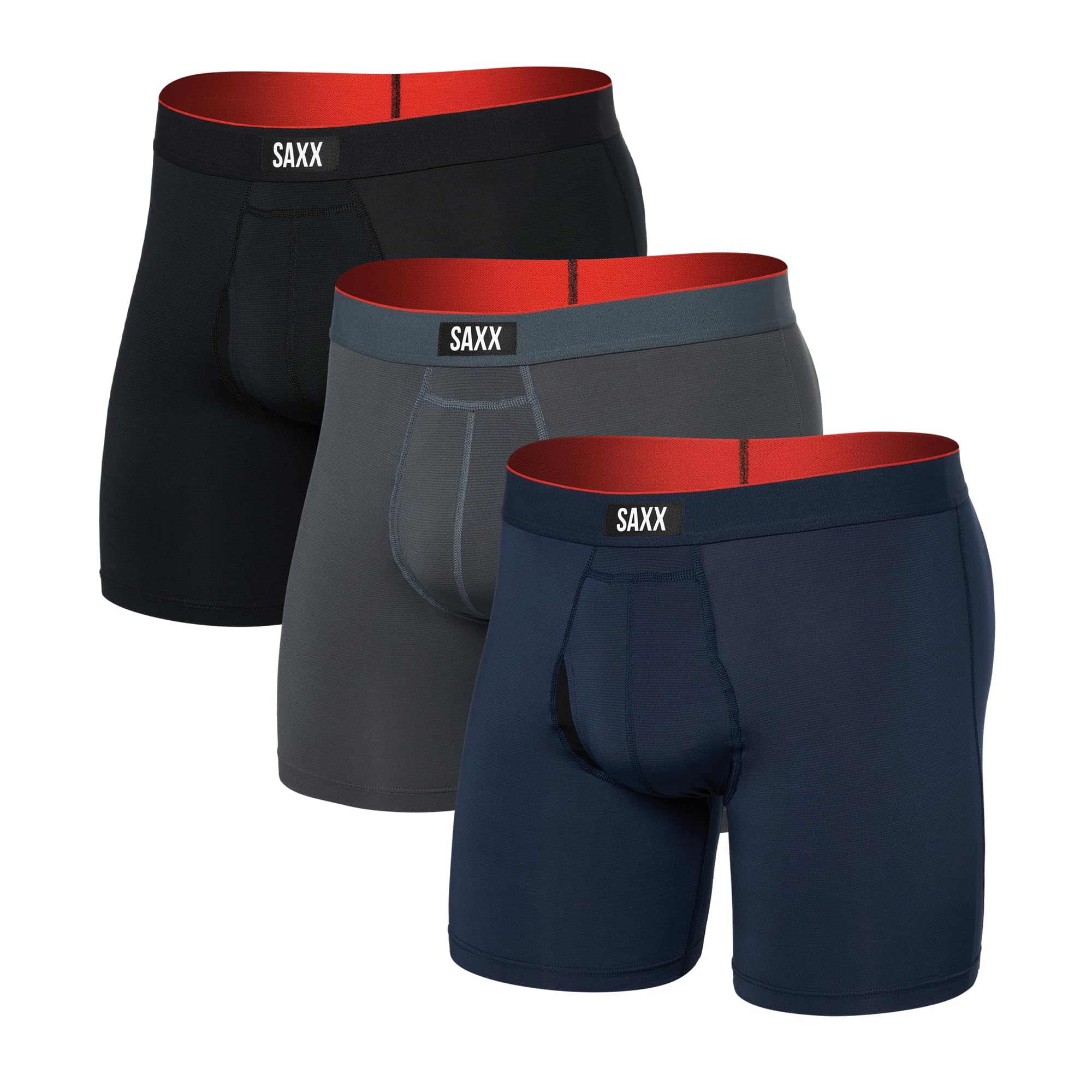Photo 1 of SAXX Underwear Co. Men's Underwear with Pouch Multi Sport Mesh Boxer Brief Fly 3Pk, TURBULENCE/NAVY/BLACK, Large