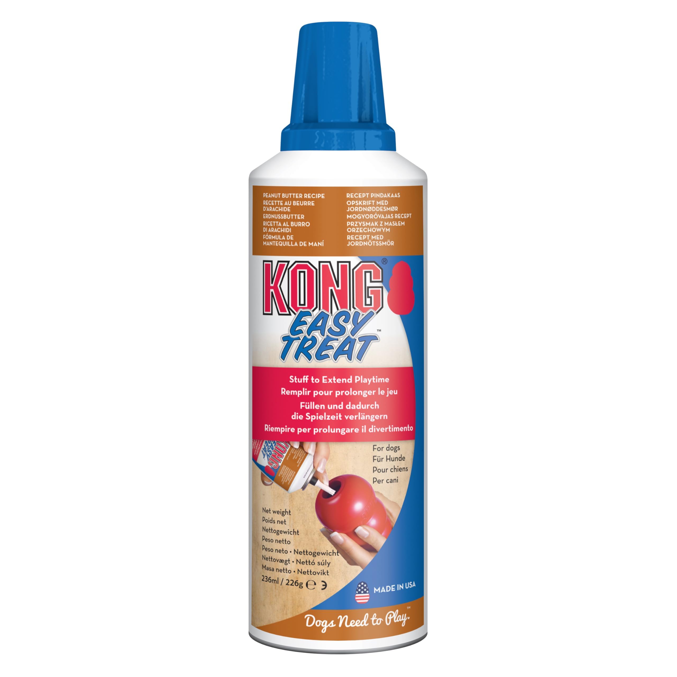 KONG Easy Treat for Dogs - No-Mess Dog Treat Paste - Use with KONG Rubber Toys - Peanut Butter, 236ml