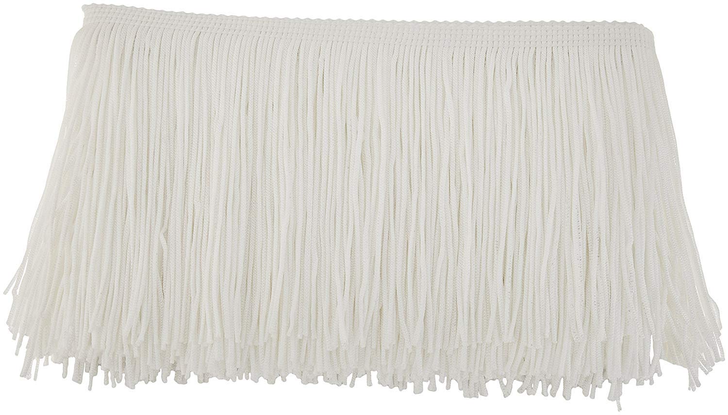 KOLIGHT 10m Width 20cm Polyester Lace Tassel Fringe Trim Decoration for Latin Dress Stage Clothes Lamp Shade (white)