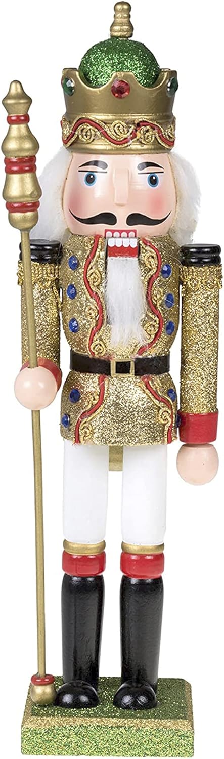 Nutcrackers - Merry Christmas Co. 12 Inch Traditional Wooden Nutcracker, Festive Holiday Tabletop Décor, Gold King