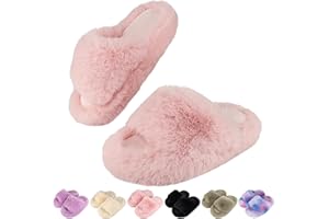 LUYOO Girls Fuzzy Memory Foam Slippers Comfy丨Kids Fluffy Plush Open Toe House Slippers丨Slip On Furry Home Slides丨Indoor Outdoor Fur Flip Flop