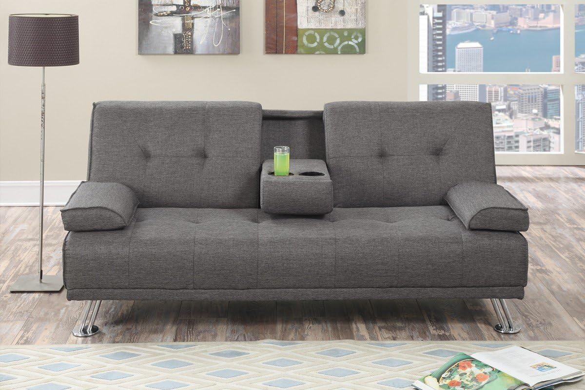 Amazon Com Poundex Imma Gray Slate Polyfiber Adjustable Sofa Bed