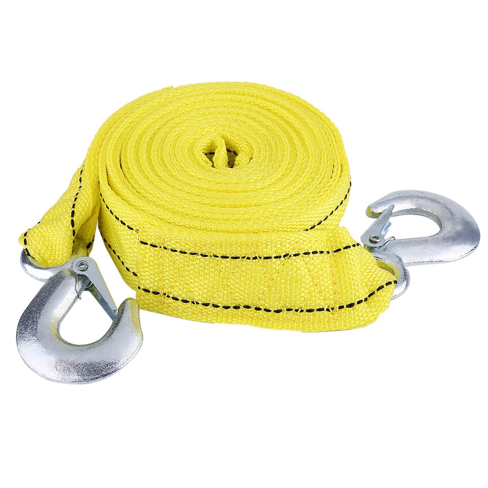 Qiilu Tow Rope, 4 Meter Load 5 Ton Tow Rope Heavy Duty Car Trailer Towing Rope Strap Tow Cable with Hooks Emergency Vehicle Tool