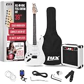LyxPro Left Hand 39 Inch Electric Guitar and Starter Kit for Lefty Full Size Beginner&rsquo;s Guitar, Amp, Six Strings, Two Picks, Shoulder Strap, Digital Clip On Tuner, Guitar Cable and Soft Case - White