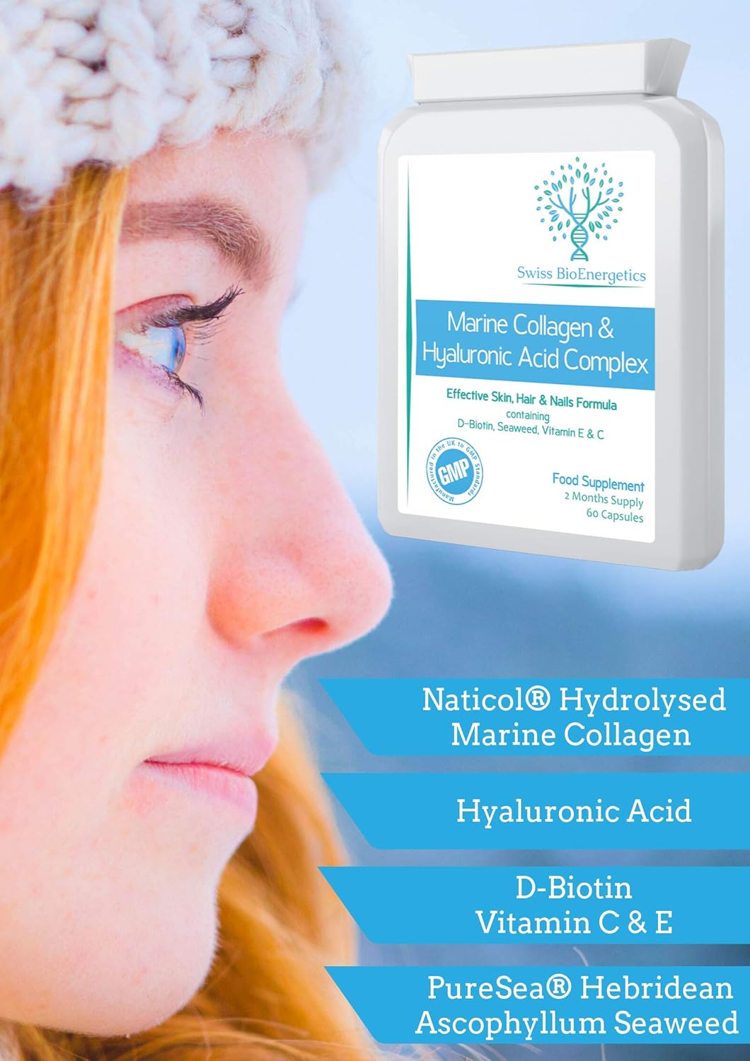 Marine Collagen & Hyaluronic Acid Complex - 60 Capsules - 500mg of Highly Bioavailable Naticol® Hydrolysed Collagen - Image 4