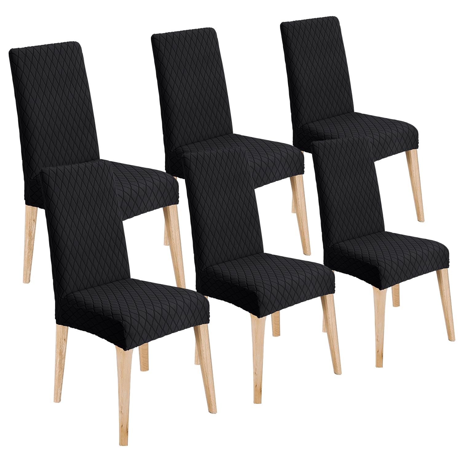 LANSHENG Dining Chair Covers Set of 6, Stretch Dining Chair Protector Slipcovers Jacquard, Elastic Removable Washable Chair Seat Cover for Dining Room Kitchen Banquet Restaurant Home, Black