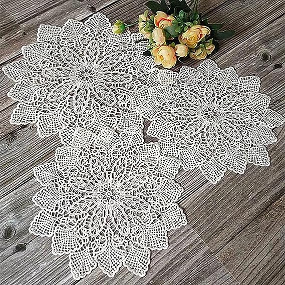 3 PCS Elegant Doyleys,Crocheted Lace Doilies,Round Placemats,Decorative placemats, lace placemats for Cup, Drink, Bowl, Pot, Plate