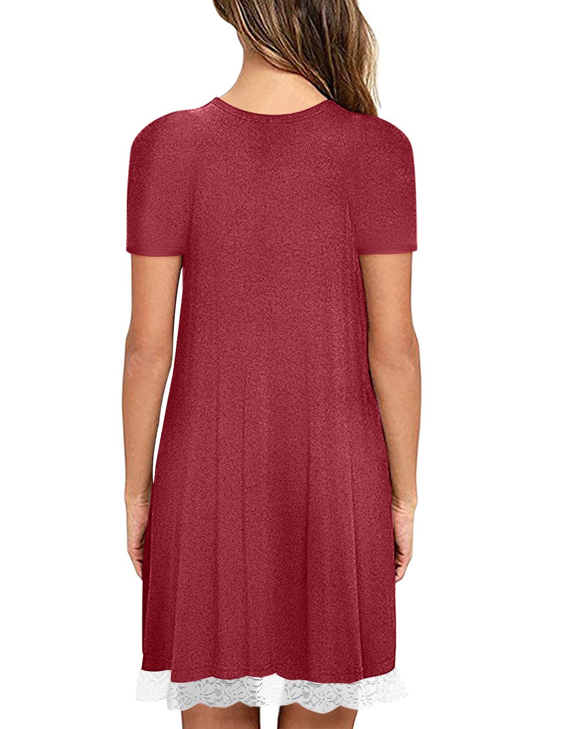 Eanklosco Womens Casual Short Sleeve Plain Pocket V Neck T Shirt Tunic Dress (WineRed-2, 2XL)
