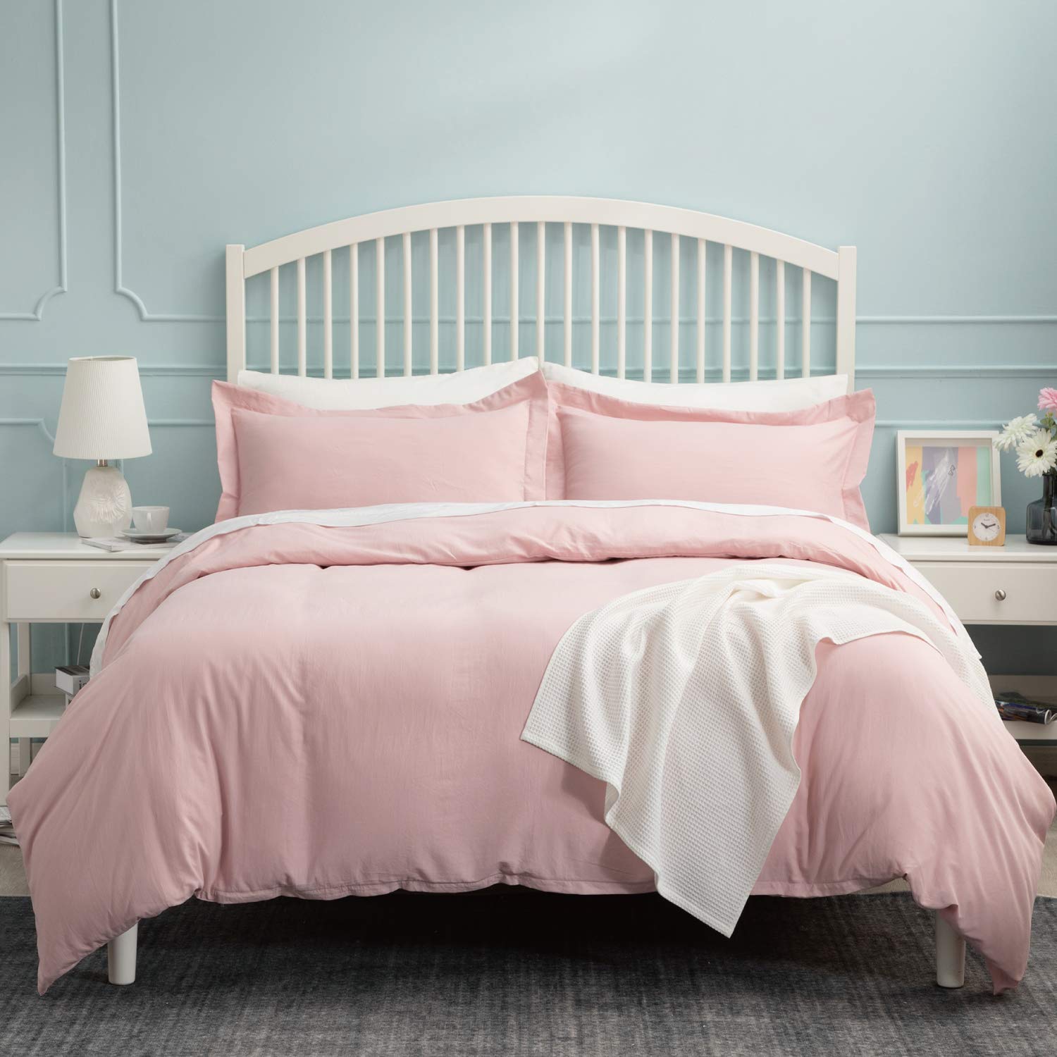 Bedsure Pink Duvet Cover Twin/Twin XL Size - 2 Pieces Prewashed Cotton-Like Extra Soft Bedding Set, Includes 1 Twin Duvet Cover 68x90 Inches with Zipper Closure & 1 Pillow Sham, No ComforterOEKO-TEX STANDARD 100