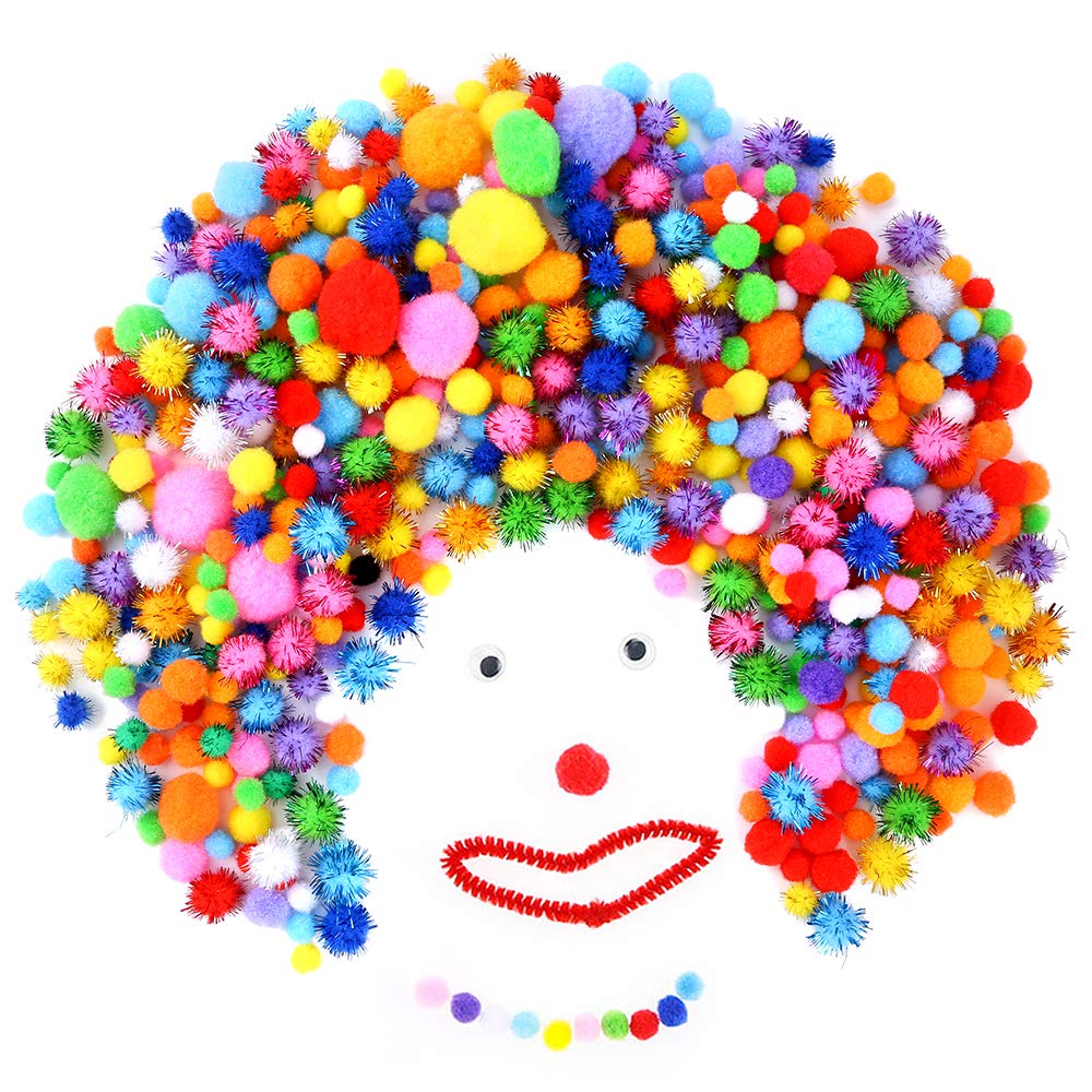 Caydo 2000 Pieces Assorted Sizes Multicolor Pompoms Glitter Pom Poms with 4 Sizes Wiggle Eyes for Hobby DIY Art Craft Supplies