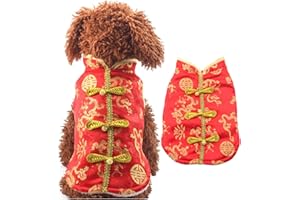 PROMOTED TO BIG SISTER New Year Dog Costume Chinese Spring Festival Winter Pet Clothes Vest of The Tang Dynasty Coat (Red-one, Small)