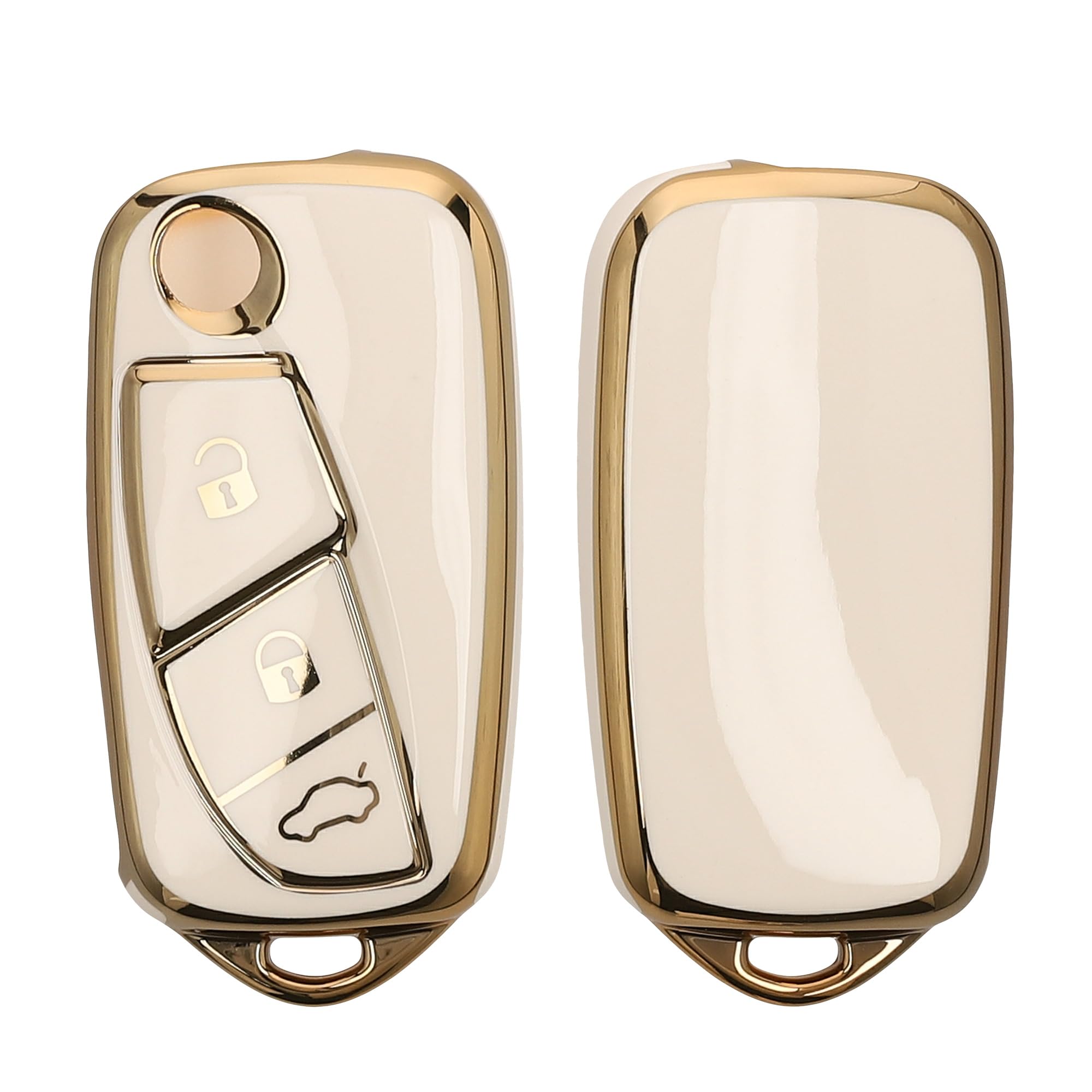 kwmobile Key Cover Compatible with Fiat Lancia 3 Button Car Key - Car Key Fob Case Protector - White/Gold