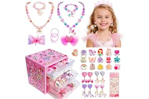 ELEMIRSA Jewelry Toys for Girls Toddler Lovely Rings Clip on Earrings Kids Necklace Bracelet Set Gift for Girls