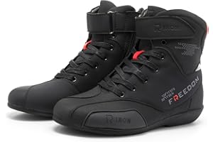RIDEIRON Motorcycle Shoes Men Riding Boots Protective with Anti-Slip Sole Side Zipper Road Street Motocross Black