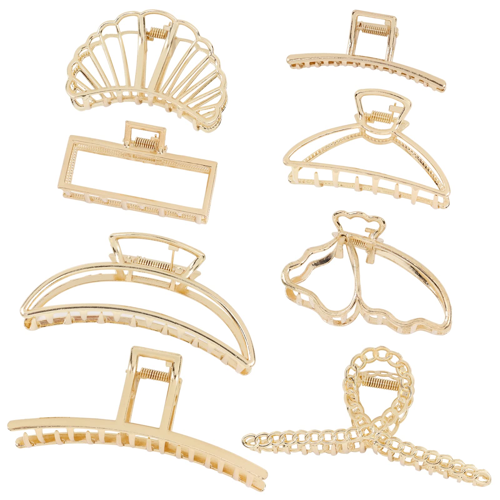 Cinaci 8 Pack Rectangle Moon Shell Butterfly Shape Medium Large Strong Hold Decorative Gold Metal Hair Claws Clips Jaws Clamps for Women Girls