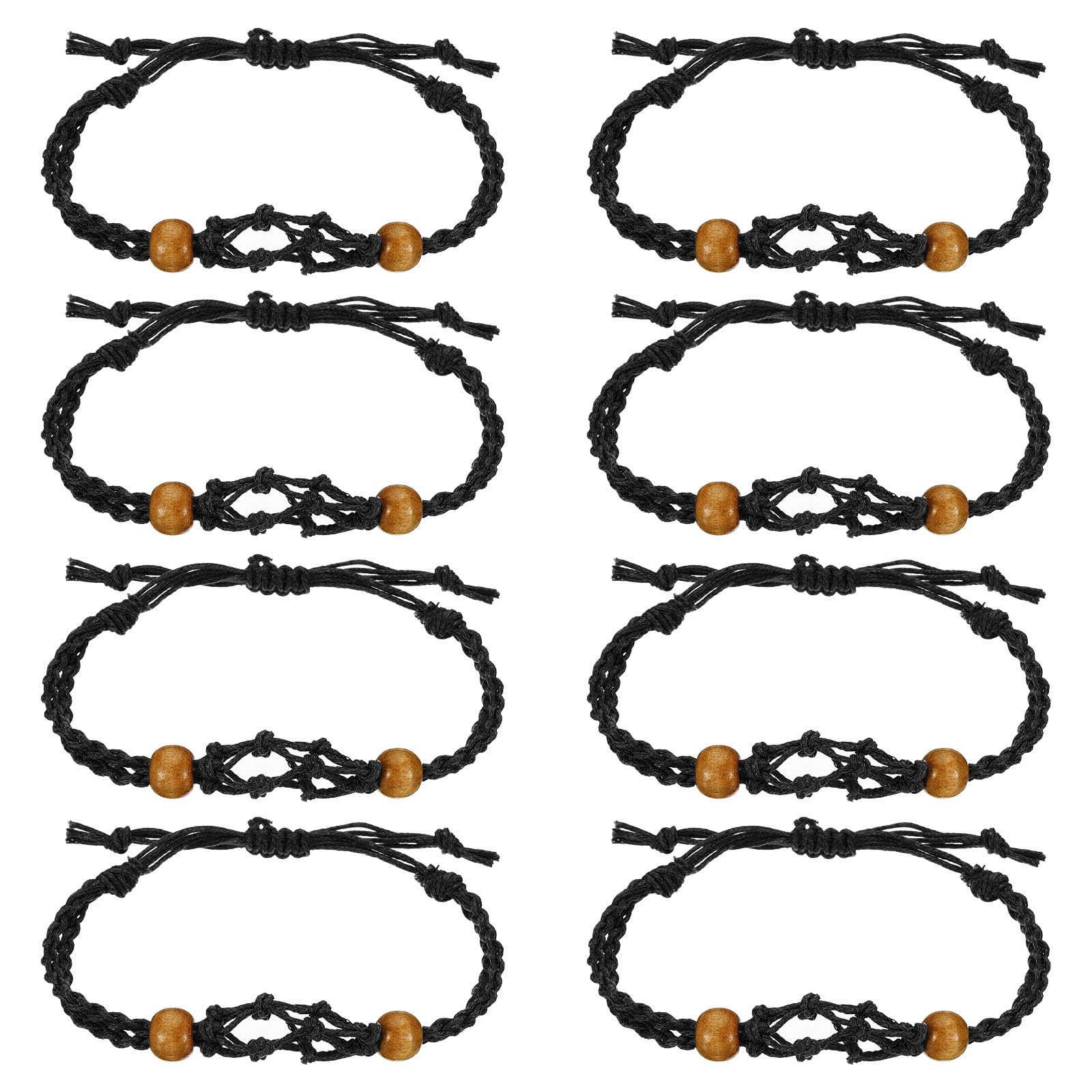 PATIKIL 9" Bracelet Cord Empty Stone Holder, 8 Pack Crystal Cage Bracelet Holder Adjustable Quartz Pendant Stone Holders for Jewelry Making, Black