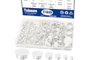 Tnisesm 190Pcs 9 Sizes Nylon Plastic Hole Plugs 1/5" 1/4" 5/16" 3/8" 1/2" 5/8" 3/4" 7/8" 1" Round Drill Hole, Flush Type Pane
