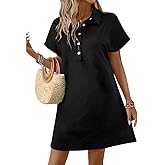 Acelitt Summer Lapel Collared Dresses for Women 2026 Batwing Short Sleeve Mini Dress Beach Sundress