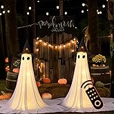 2Packs Halloween Decorations Outdoor,Halloweens Party Decoration Indoor,Spooky Ghost with Remote Control String Lights,Halloween-Ghost Lights for Porches Yards Gardens Lawn (Ghost Eyes)