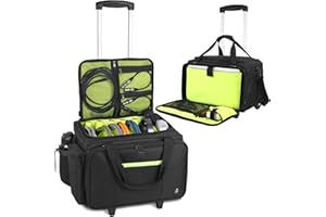 Timoxi Rolling DJ Bag with Wheels, Gig bag Built-in Sturdy Support Board, DJ cable bag with Detachable Divider & Padded Shoulder Strap (Bright green, 16''×11.4''×10'')