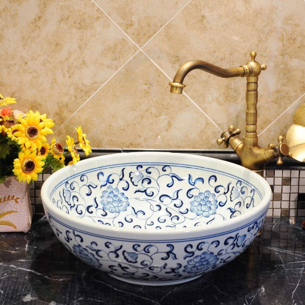Jgophu Chinesische Blaue und weiße Porzellan Keramik Kunst Waschbecken