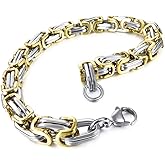 INBLUE 8mm Wide 316L Stainless Steel Bracelet Byzantine Link Chain Bracelet for Men Women Water Resistance (5 Colors - Silver Black Gold Silver and Silver and Gold, 4 Lengths - 7.5" 8" 8.5" 9")