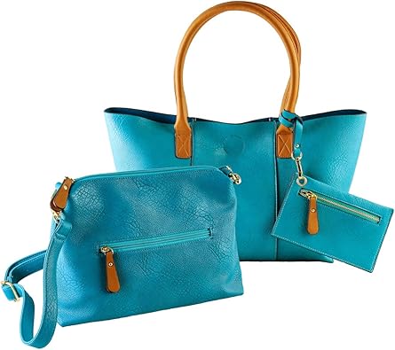 teal handbags and shoes