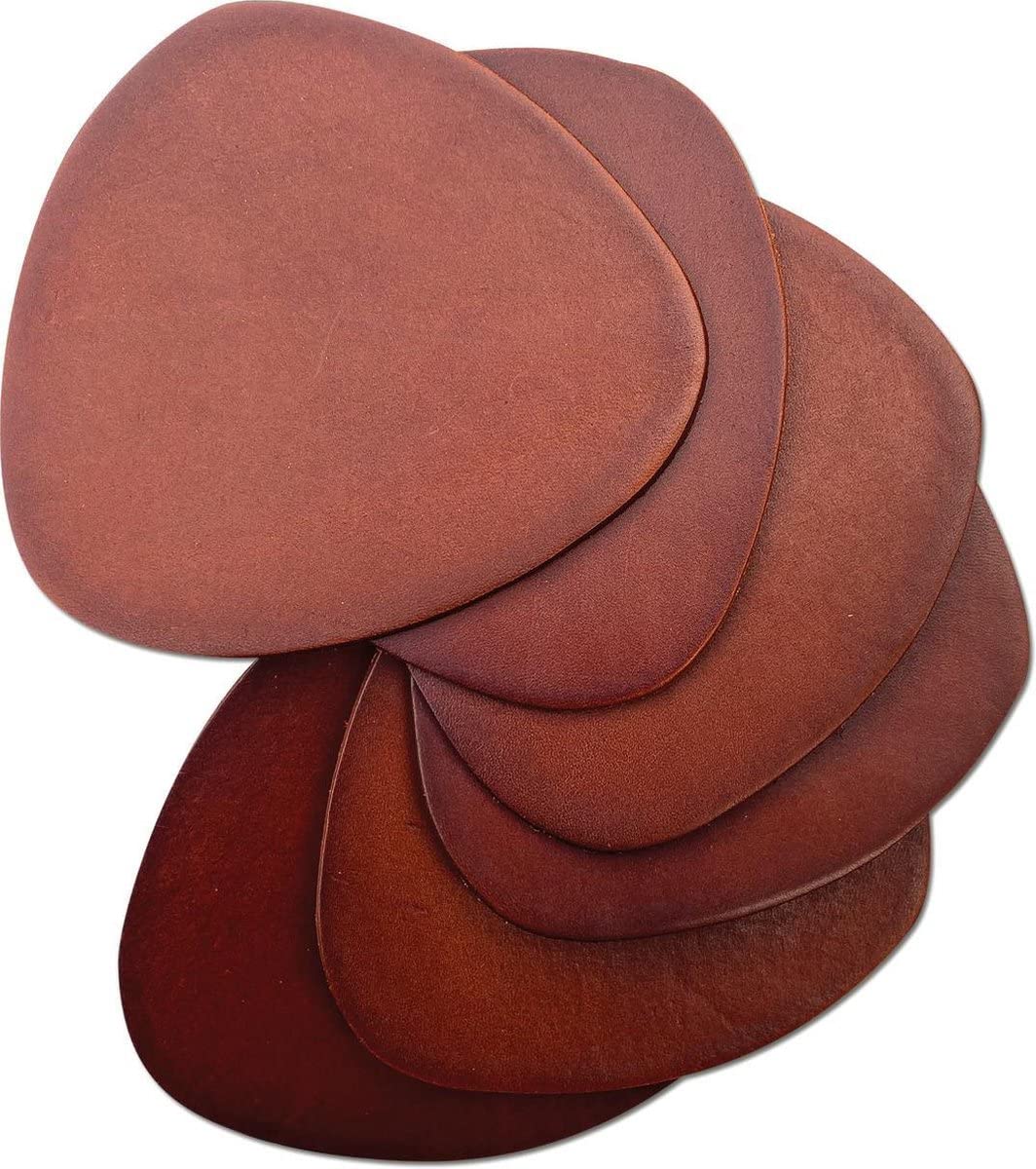 Brute Strength - Full grain leather coasters - Cognac - Semi-round - 14 pcs - Ovale coaster for glass - Coasters for drinks - includes holder