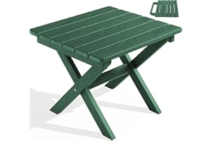 SERWALL Portable Folding Outdoor Side Table - Adirondack Style, HDPE Material, No Assembly Required, Outside End Table for Patio, Porch, Deck, Pool, Green