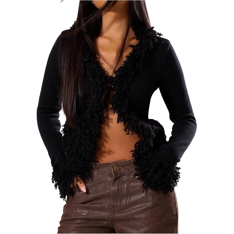 Amazon.com: dsumvns Women's Fluffy Faux Fur Cardigan Y2K Bow Tie