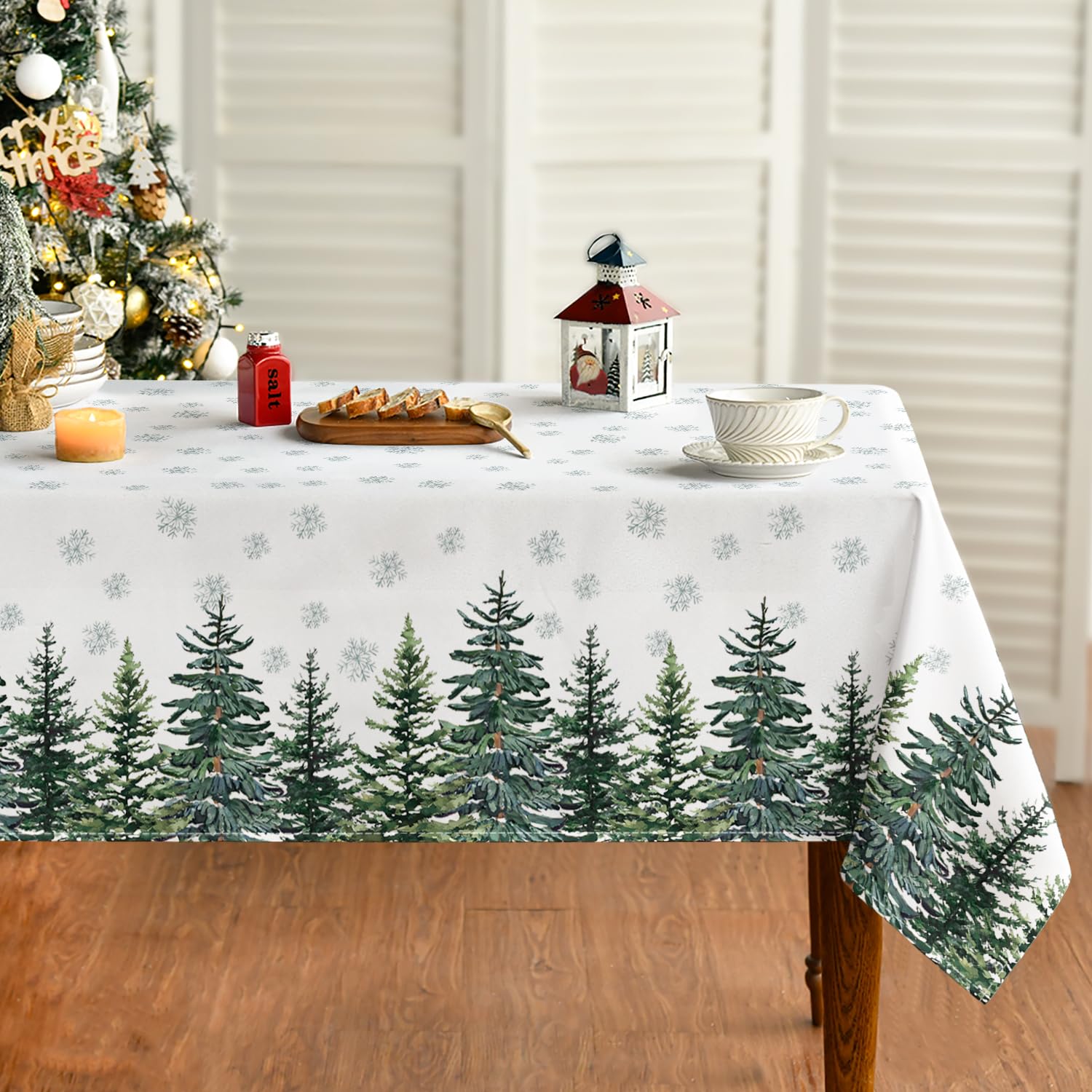 Artoid Mode Snowflakes Pine Trees Christmas Table Cloth, Rectangular 140x110 cm Winter Xmas Table Cover Protector For Party Home Decorations