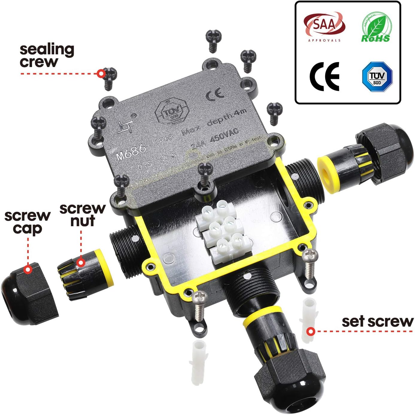 Caja Conexiones Cables Electricos Exterior Conector Cable Ip68 3 Vias Cable Conectores Cables Samhue Para 4 Mm 10 Mm Diametros De Cable Cajas De Fusibles