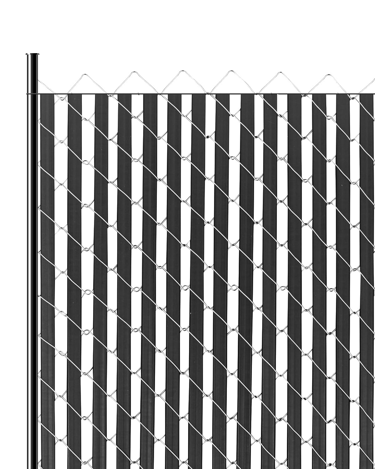 Photo 1 of **DIRT**VEVOR Bottom Locking Privacy Slats, Double-Wall Vertical Bottom-Locking Slats for Chain-Link Fence, High-Density HDPE Chain Link Slats Ideally Fit 6' High Fence for Garden, Farm, Sports Field(Black)