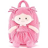 Onetoo Toddler Backpack Back to School Gifts for Girls Kids Backpacks with Soft Light Baby Dolls in Rose Red Polka Dots Dress 9"
