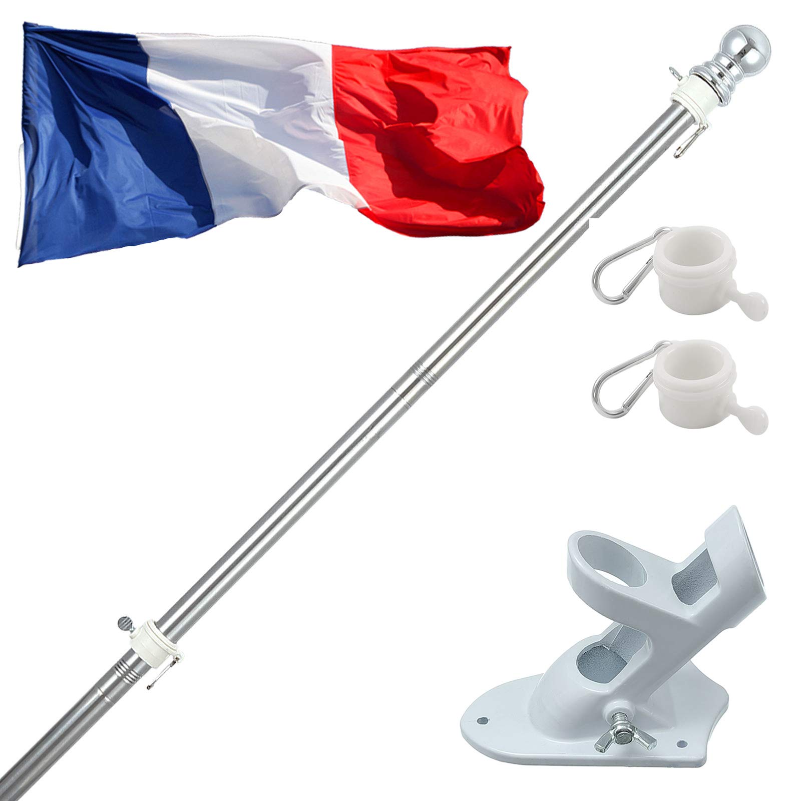 HORSE SECRET Aluminium Flag Pole Kit with Stainless Steel Wall Mounted Stand, French Flag, 180cm