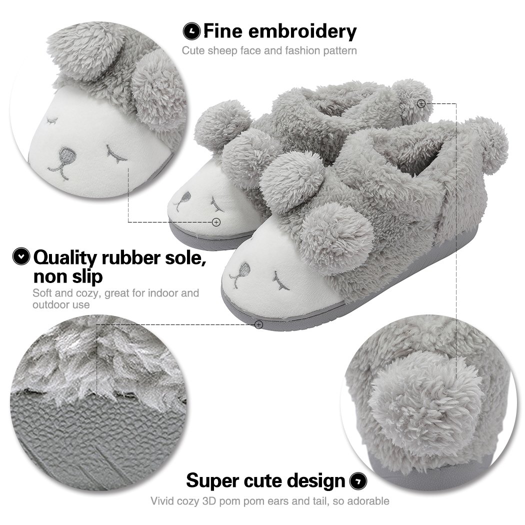 Women\'s Warm Plush Soft Sole Indoor Slipper Grey(High Top) 9-10.5 B(M) US