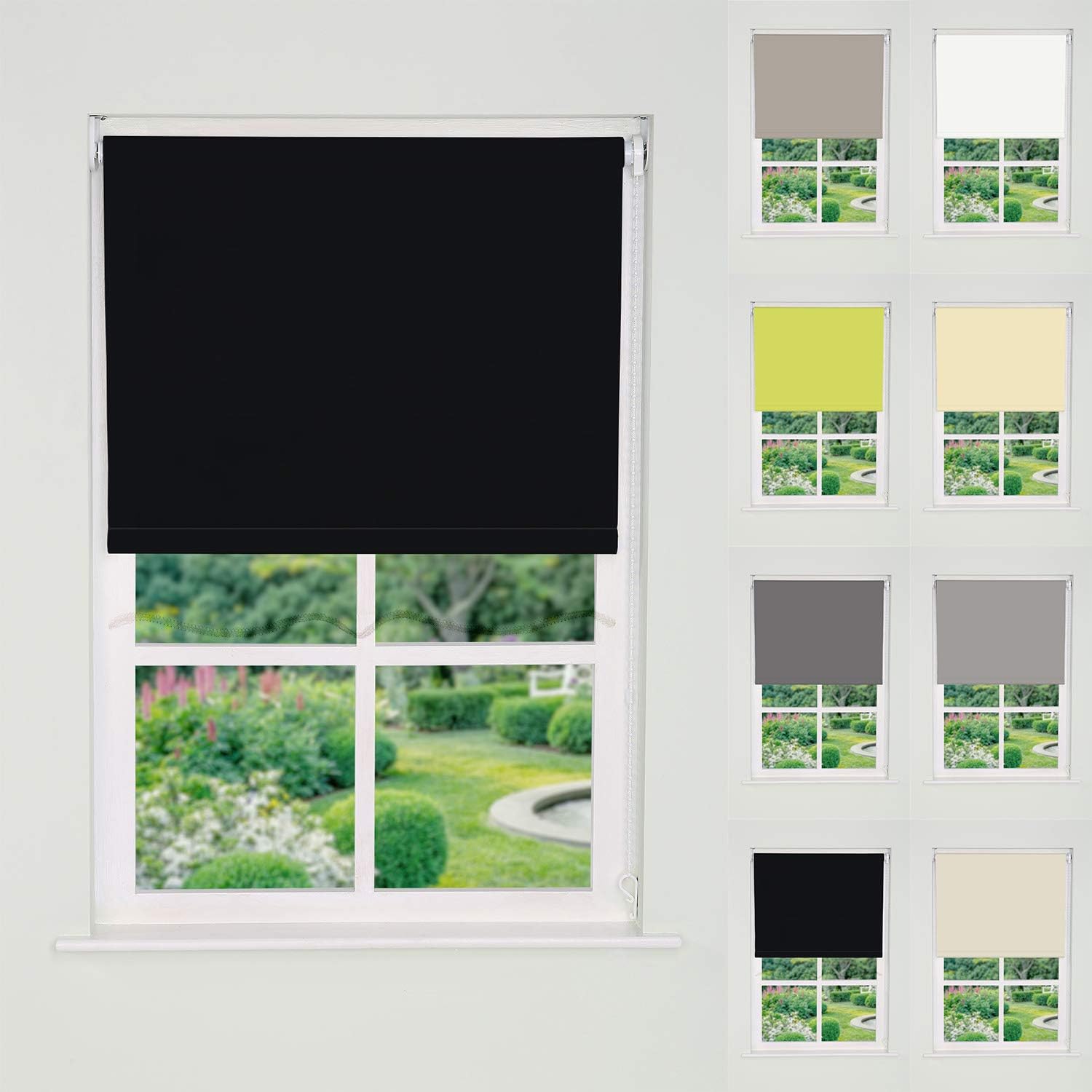 Creative Home Interiors Thermal Blackout Roller Blinds Up To 60cm - 240cm TRIMMABLE (Black, 60cm x 165cm (23.6" x 65"))