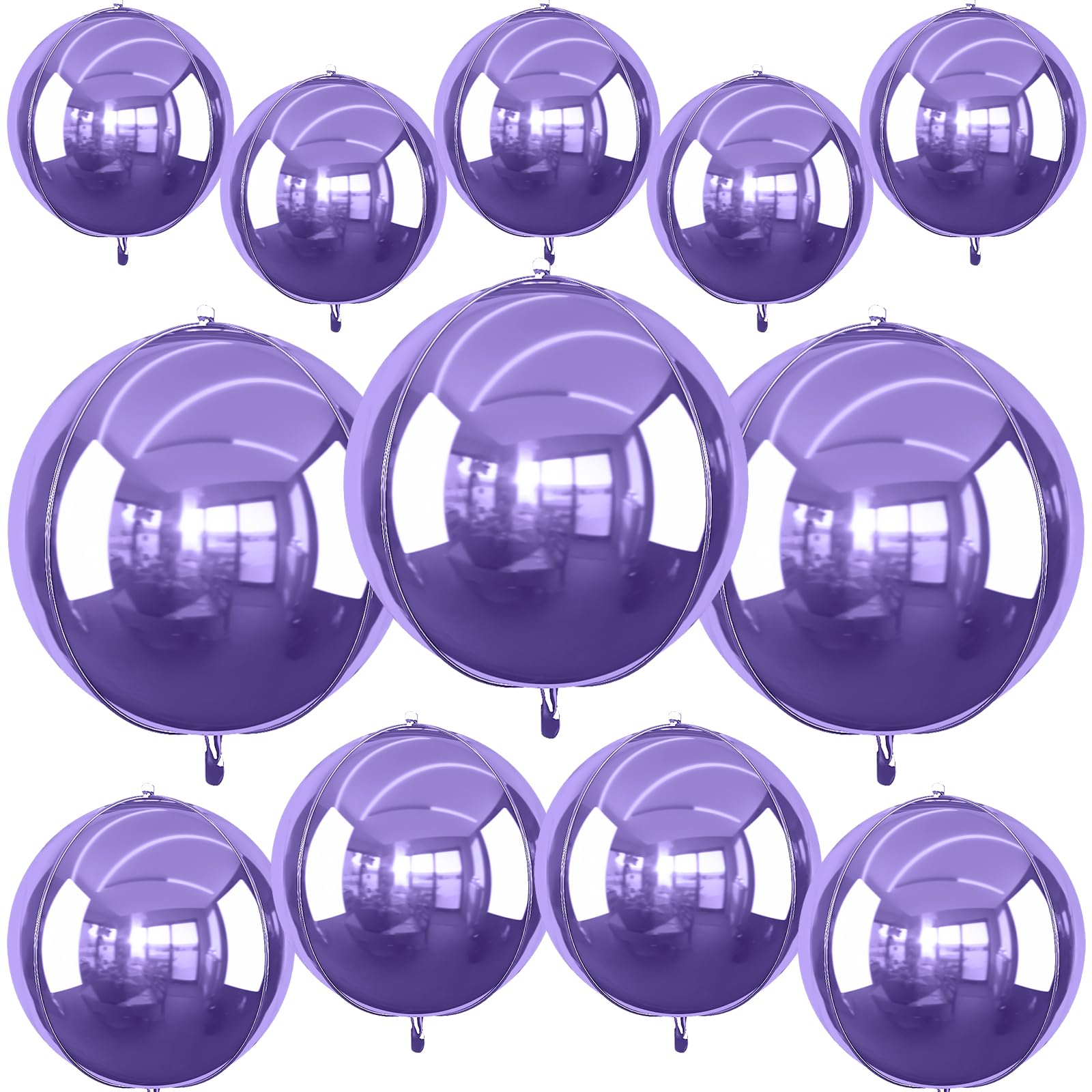 Photo 1 of 12Pcs Light Purple Round Foil Balloons, 22" 15" 10" 4D Helium Sphere Mylar Balloon, Metallic Purple Foil Balloon for Birthday Graduation Wedding Anniversary New Year Eve Disco Prom Party Decorations