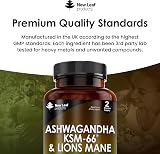 New Leaf Ashwagandha KSM-66 and Lions Mane 2000mg Capsules UK Made 120 view 5