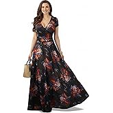 KOH KOH Womens 2026 Short Cap Sleeves Abstract Flower Print Long Maxi Dress Gown