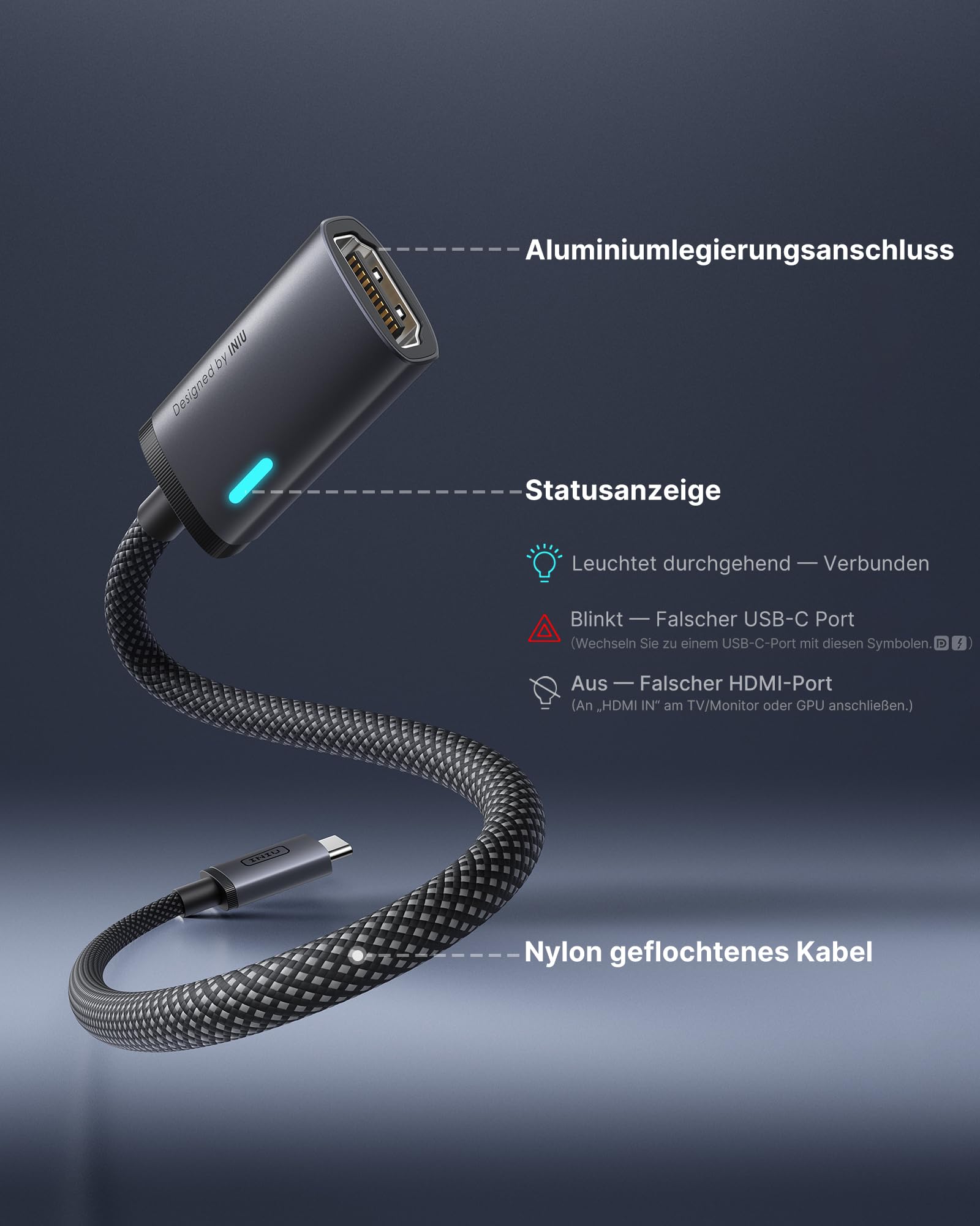 INIU USB C auf HDMI Adapter 4K@60Hz, USB Typ-C auf HDMI Adapter Ladegerät für MacBook Pro Air, iPad Pro, iPhone 17 16 15 Pro Max, Pixelbook, Pixel 10 9, Surface Pro, Dell, XPS, Samsung 25 24 Ultra etc 6