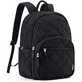 BAGSMART Travel Laptop Backpack, College Backpack for Women, Quilted Small Computer Bookbag, Water-Resistant 15.6 Inch Laptop Casual Bag, Black