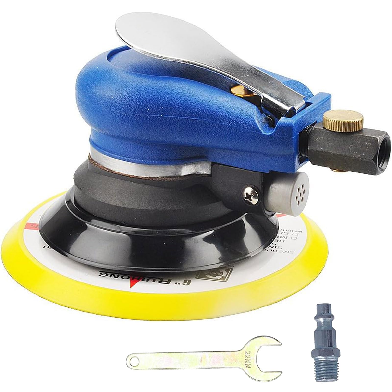 Air Random Orbital Sander with Pad 5"(125mm), 10000RPM Dual Action Pneumatic Palm Sander with Speed Regulation, Air Powered and Swirl Free, for Grinding Metal Wood Wax Work, Repair Sanding Car Body