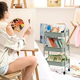 DoeWorks Storage Trolley on Wheels 3-Tier Teal Metal Cart 70cm 15kg per tier view 3