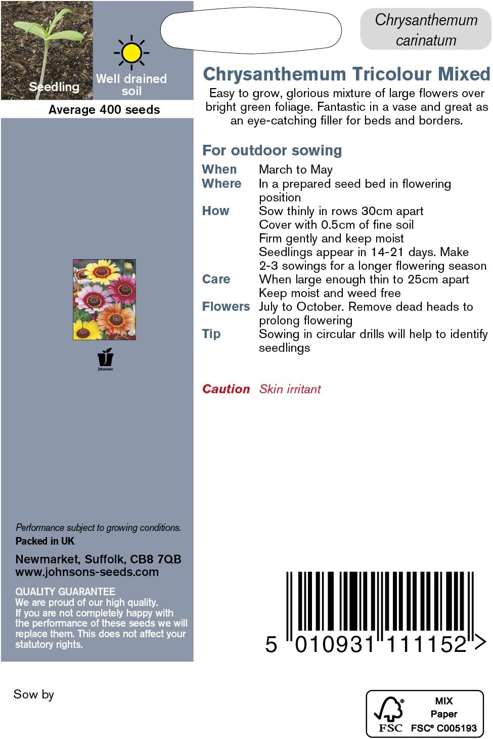 Johnsons 14492 Chrysanthemum Tricolour Mixed, 400 - Image 3
